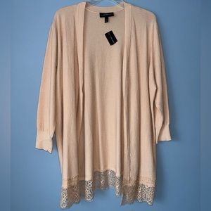 Lane Bryant Waffle Knit Open Front Cardigan 18/20 Lace Hem 3/4 Sleeve in Blush
